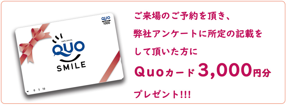 ご来場のご予約を頂き、弊社アンケートに所定の記載をして頂いた方にQuoカードをプレゼント!!!